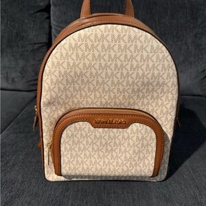 Michael Kors Cream and Camel Logo Mini Backpack